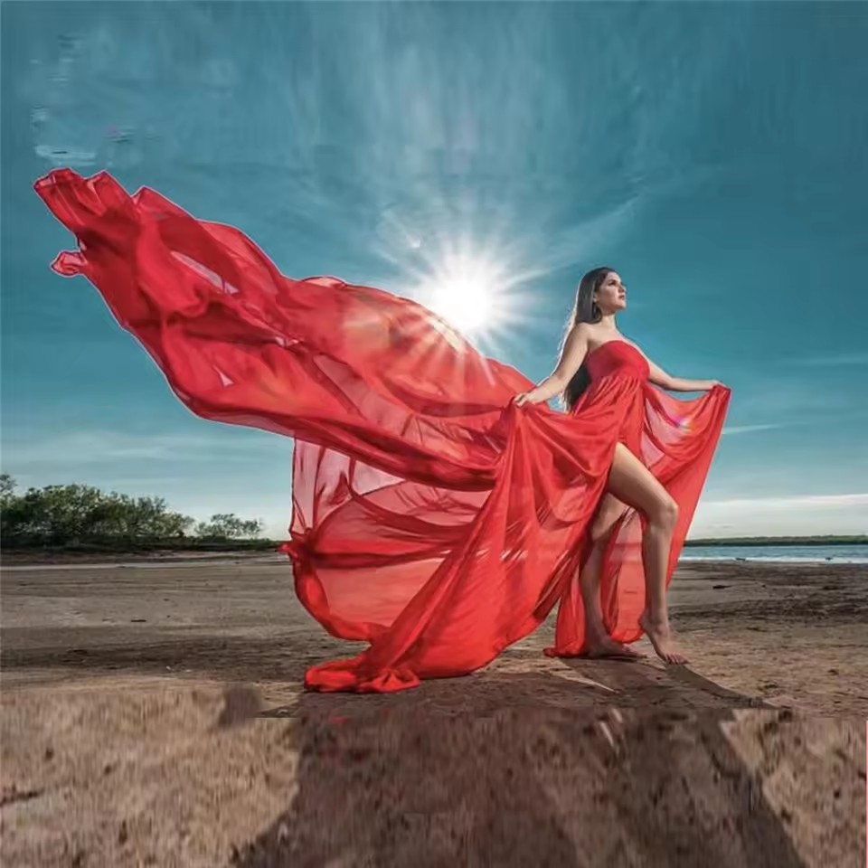 Maternity Wear - Кружевное шифоновое платье для беременных с